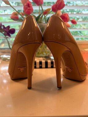 Prada Nude Patent Leather Stiletto Heels